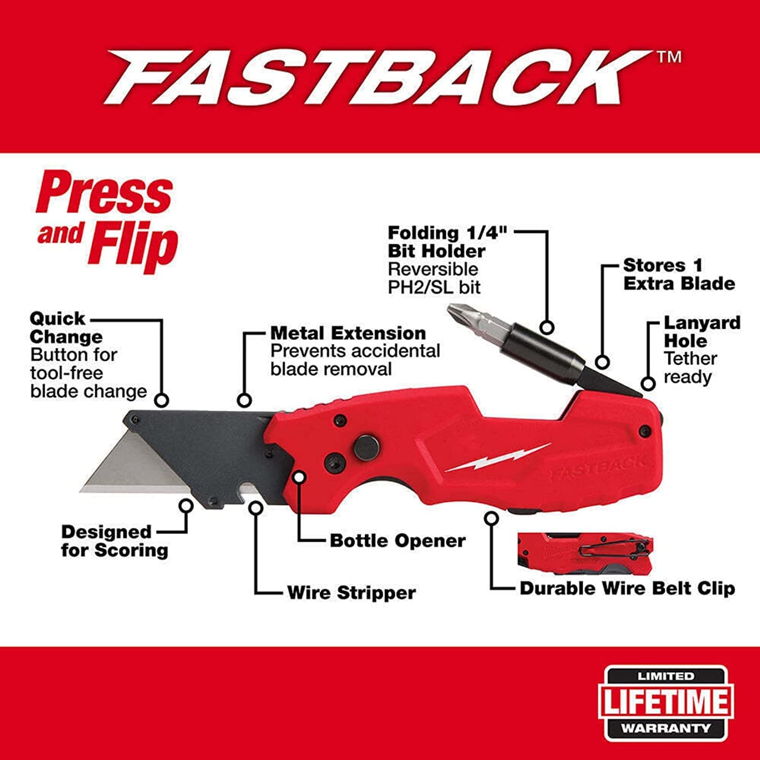 For Milwaukee Tool 48-22-1505 Fastback™ 6In1 Folding Utility Knife